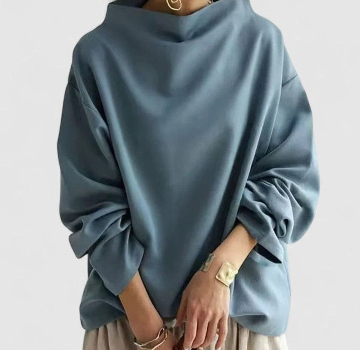 Isabella | Women's Relaxed-Fit Mock-Neck Long-Sleeve Elegant Top