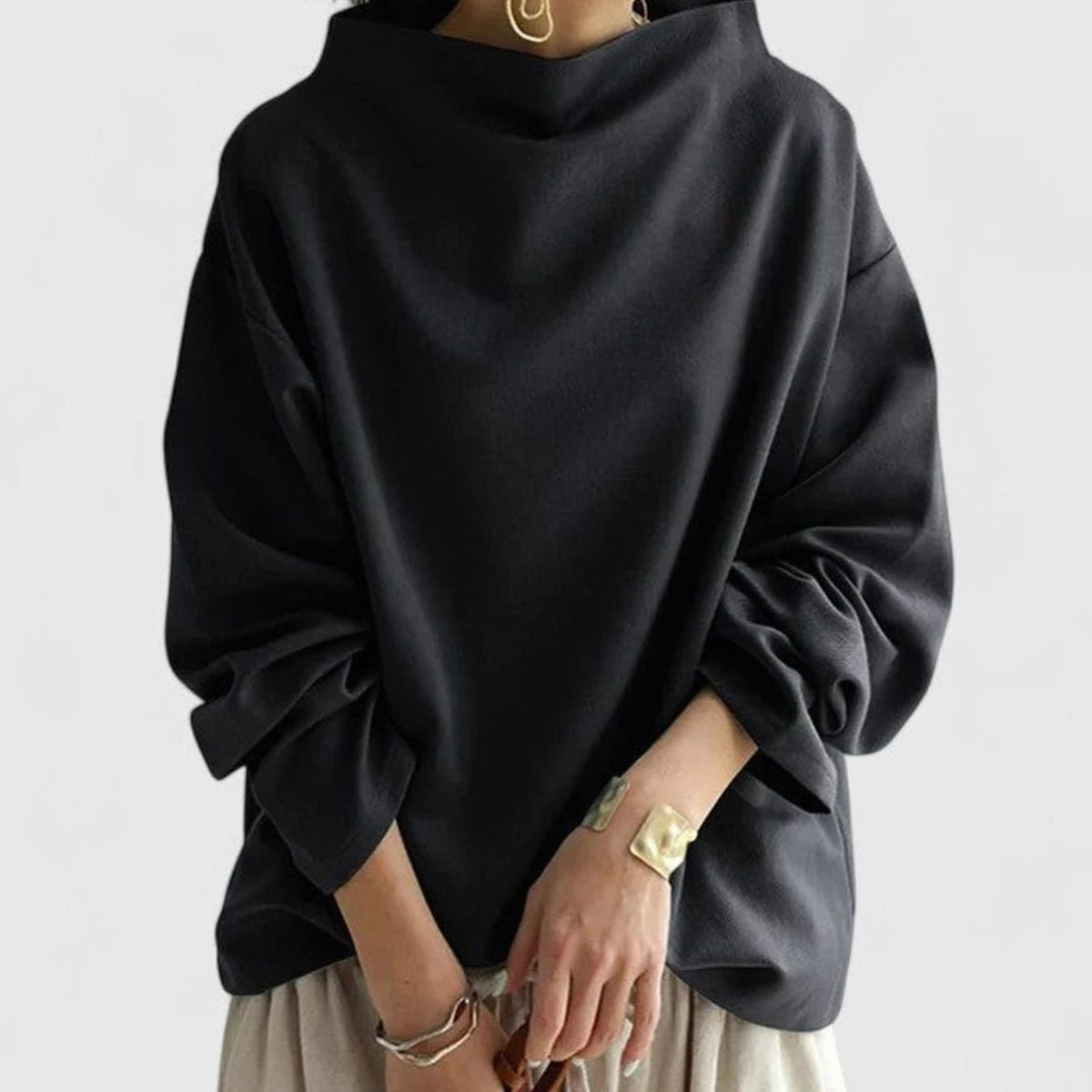 Isabella | Women's Relaxed-Fit Mock-Neck Long-Sleeve Elegant Top
