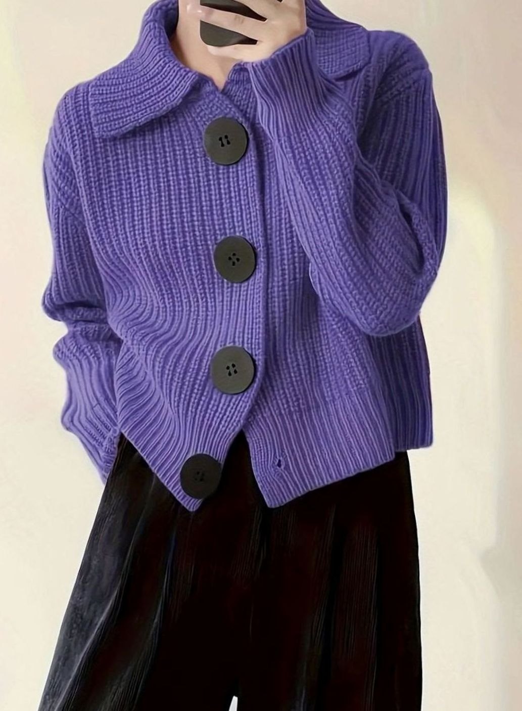 Eleanor | Women's Relaxed-Fit Ribbed Knit Folded Collar Pullover Sweater
