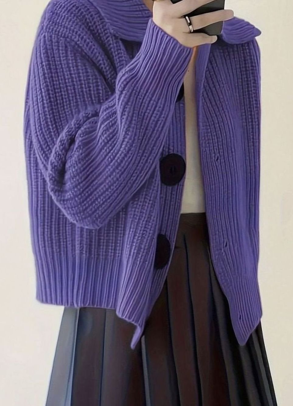 Eleanor | Women's Relaxed-Fit Ribbed Knit Folded Collar Pullover Sweater