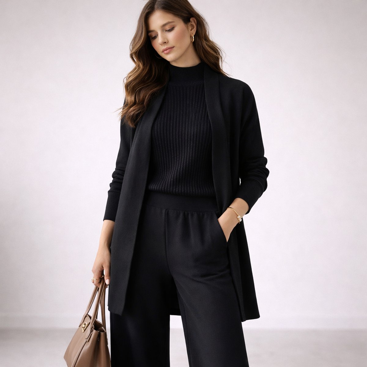 Madison | Women's Relaxed-Fit Three-Piece Knit Lounge Set Evening Gown Cardigan