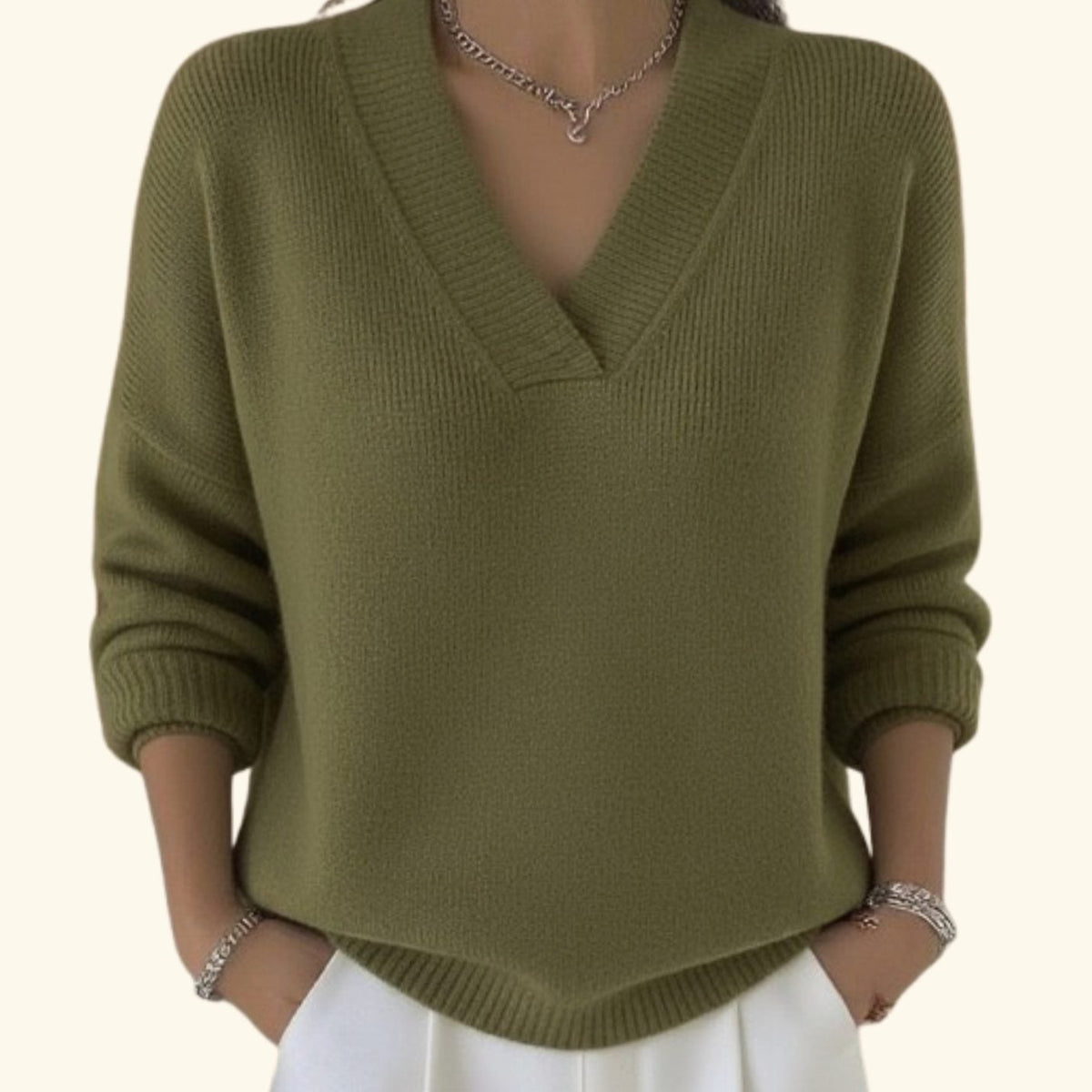 Madison | Women's Relaxed-Fit V-Neck Ribbed-Trim Knitwear Pullover Sweater