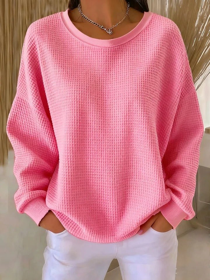 Layla | Women's Relaxed-Fit Waffle-Knit Long Sleeve Crewneck Sweater