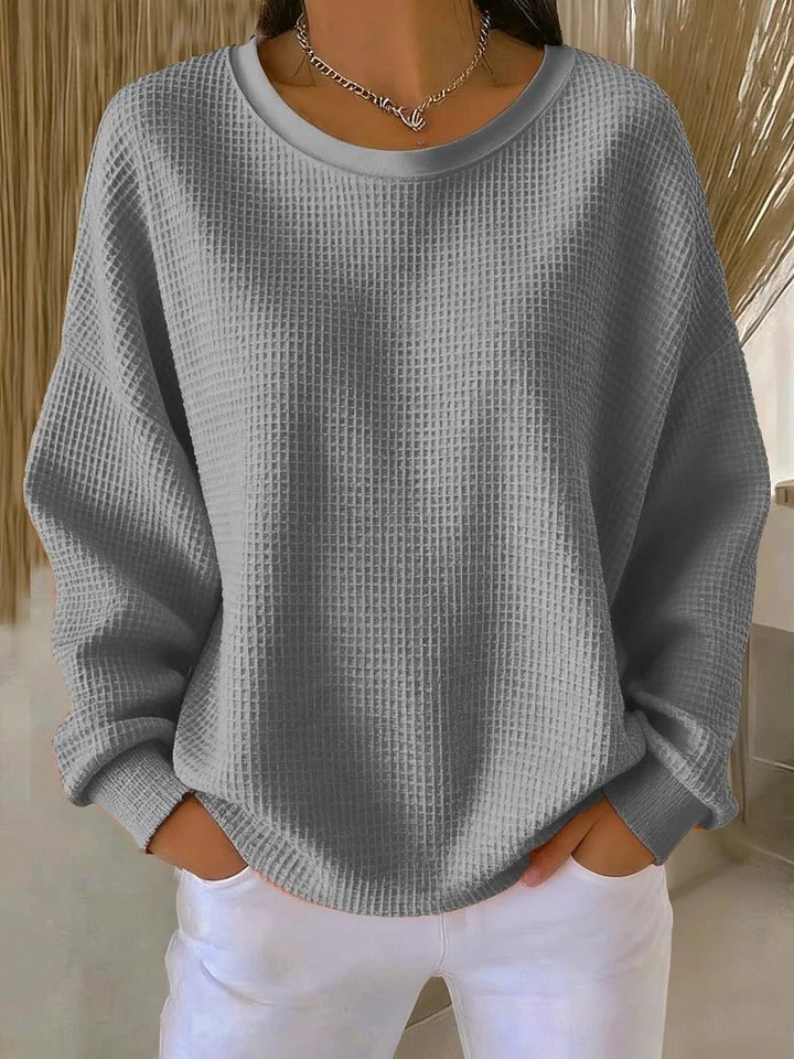 Layla | Women's Relaxed-Fit Waffle-Knit Long Sleeve Crewneck Sweater