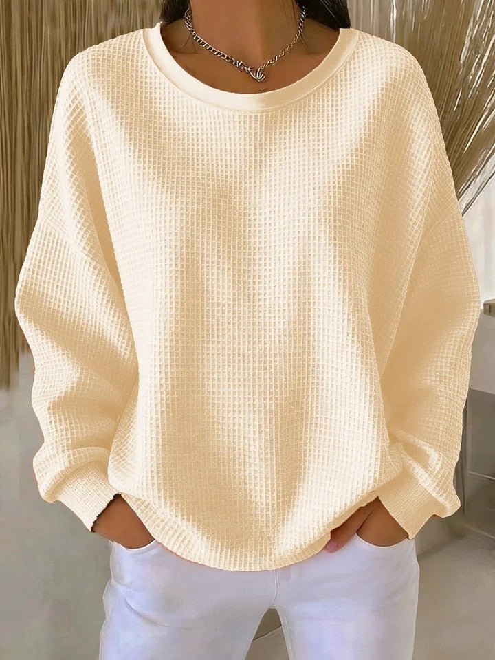 Layla | Women's Relaxed-Fit Waffle-Knit Long Sleeve Crewneck Sweater
