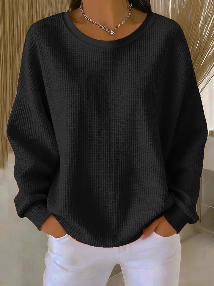 Layla | Women's Relaxed-Fit Waffle-Knit Long Sleeve Crewneck Sweater