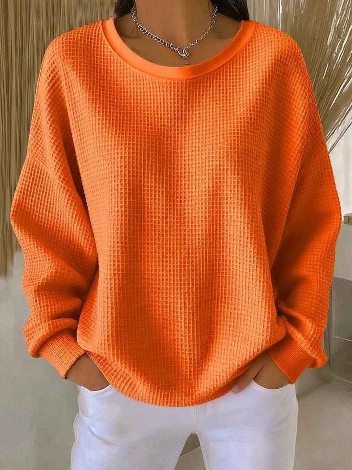 Layla | Women's Relaxed-Fit Waffle-Knit Long Sleeve Crewneck Sweater