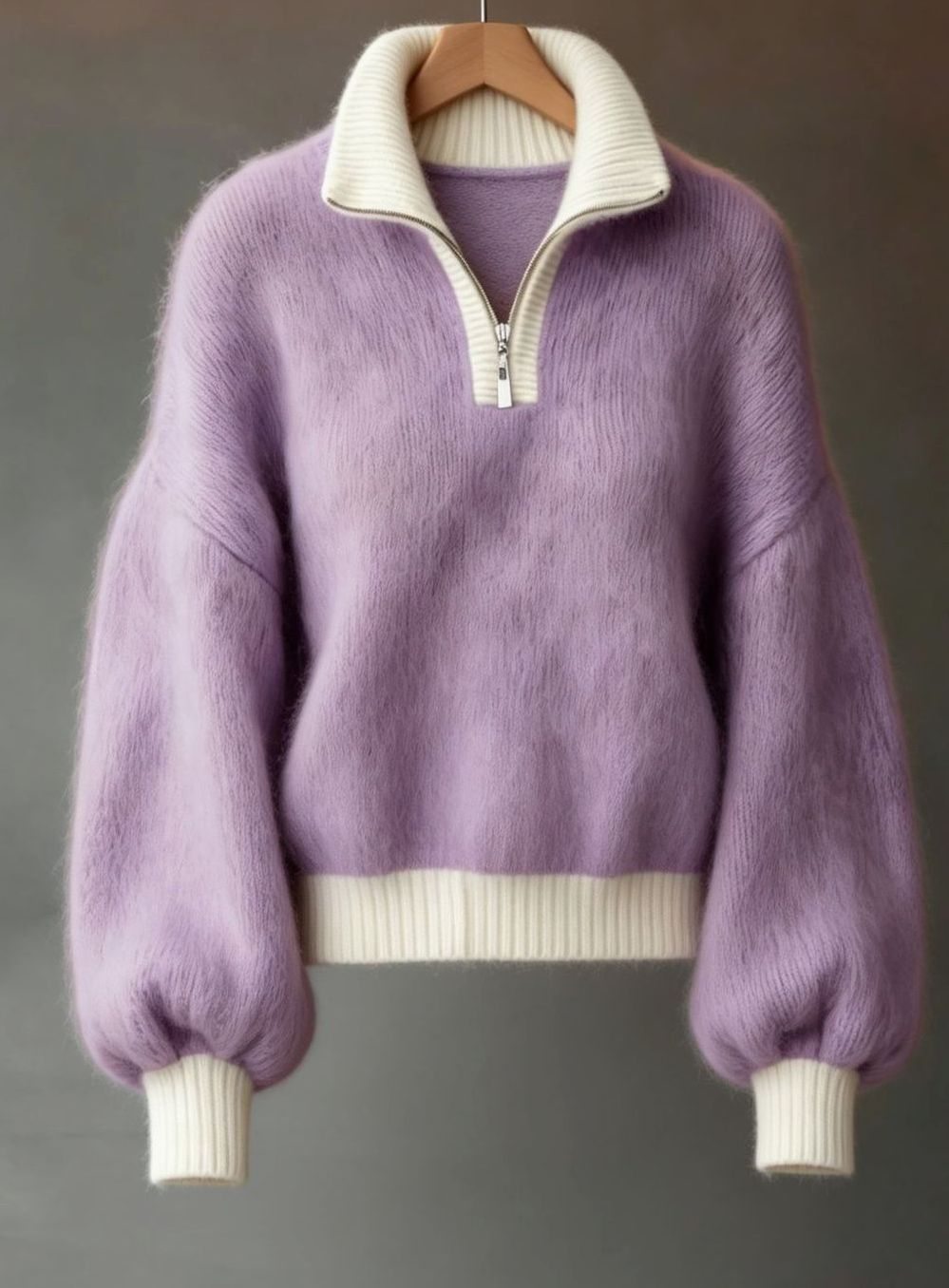 Sophia | Women's Relaxed Half-Zip Fuzzy Knit Pullover Sweater