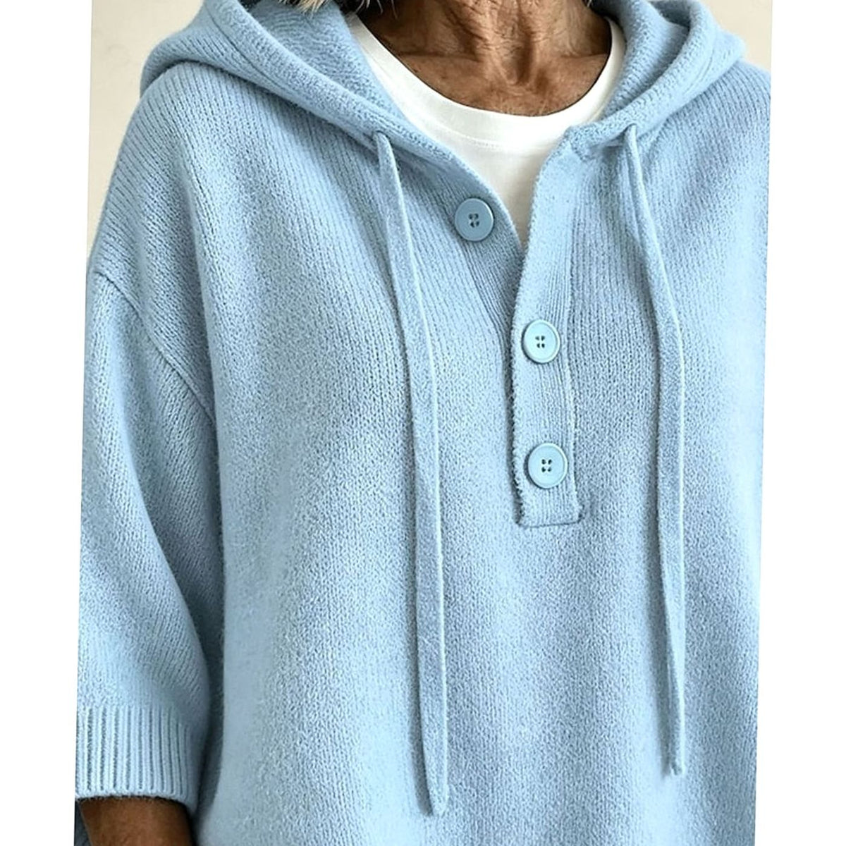 Emma | Women's Relaxed Hooded Knit Sweater Half-Button 3/4 Sleeve