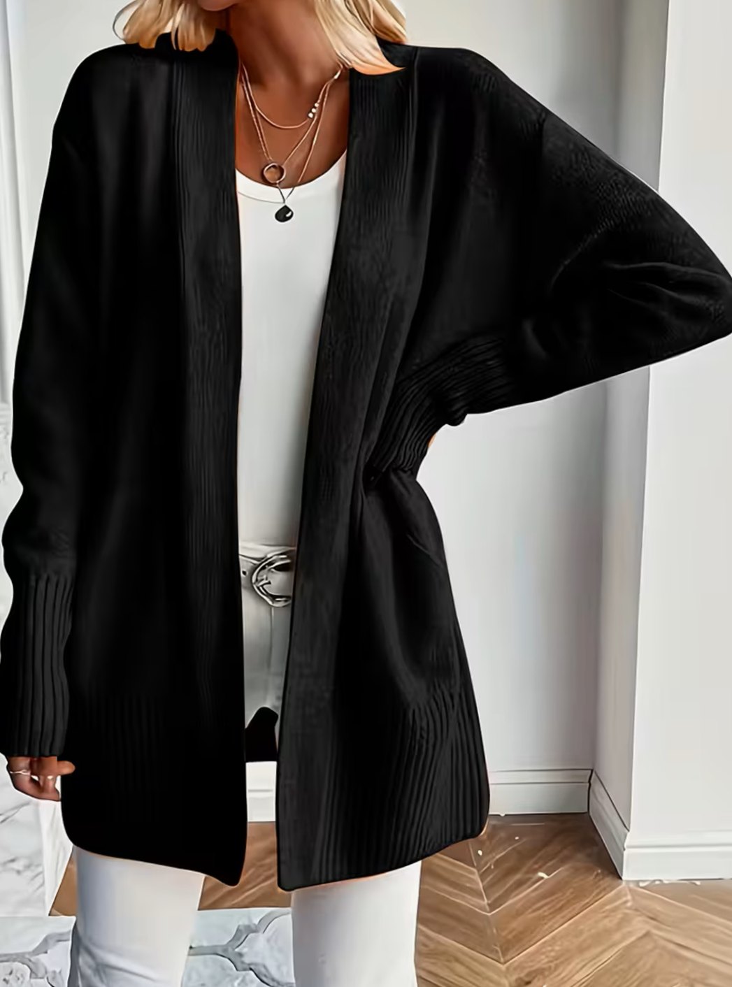 Camila | Women's Relaxed Open-Front Ribbed Knit Cardigan