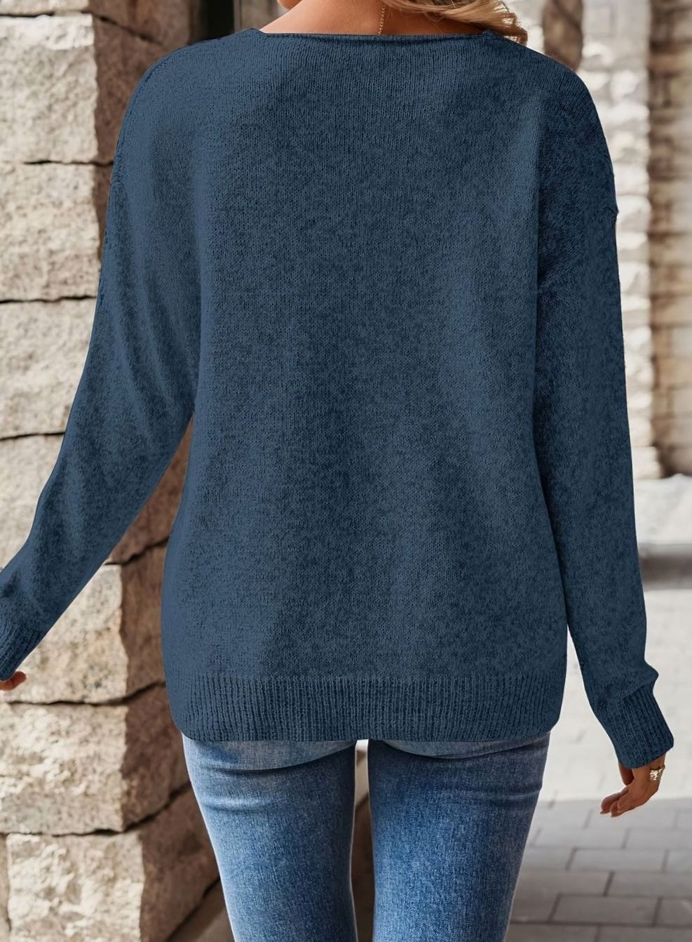 Evelyn | Women's Relaxed V-Neck Drop-Shoulder Pointelle Knit Sweater