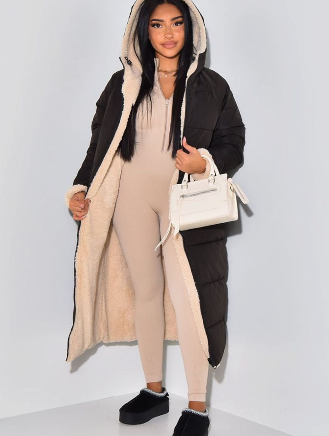 Camila | Women's Reversible Quilted Longline Hooded Puffer Coat