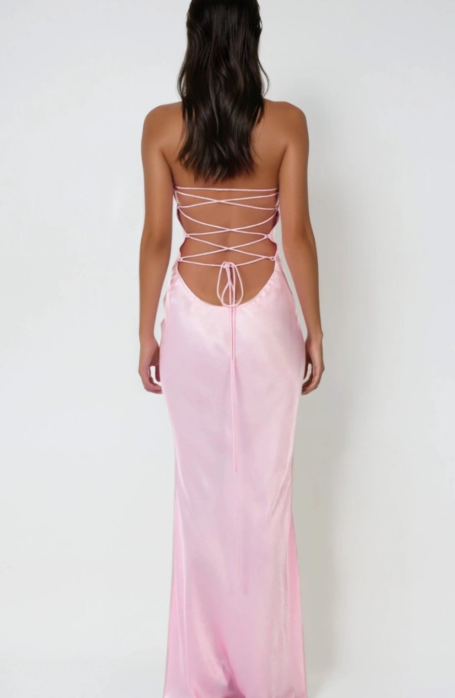 Aria | Women's Rhinestone Halter-Neck Lace-Up Satin Maxi Dress