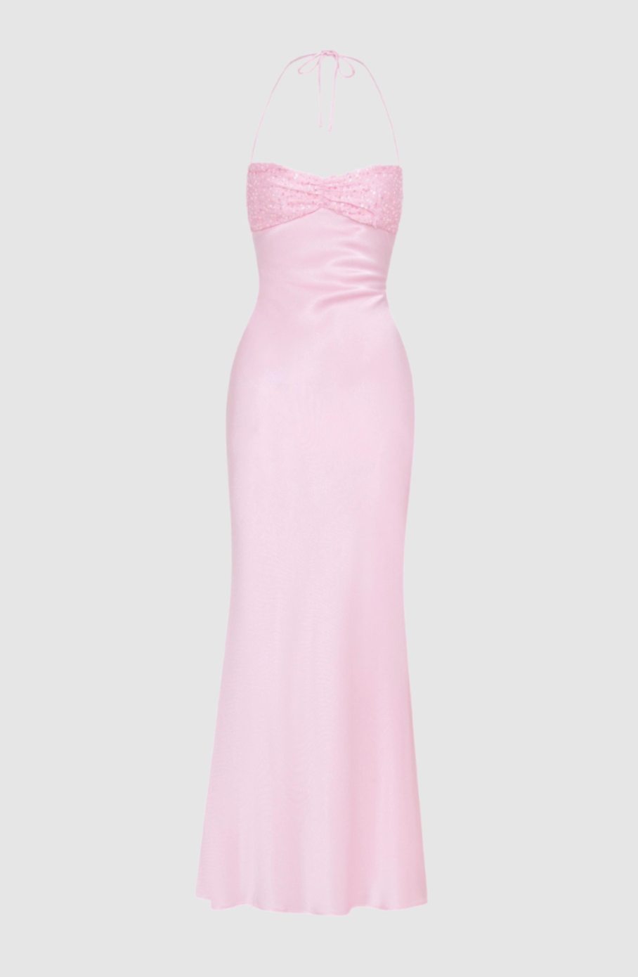 Aria | Women's Rhinestone Halter-Neck Lace-Up Satin Maxi Dress
