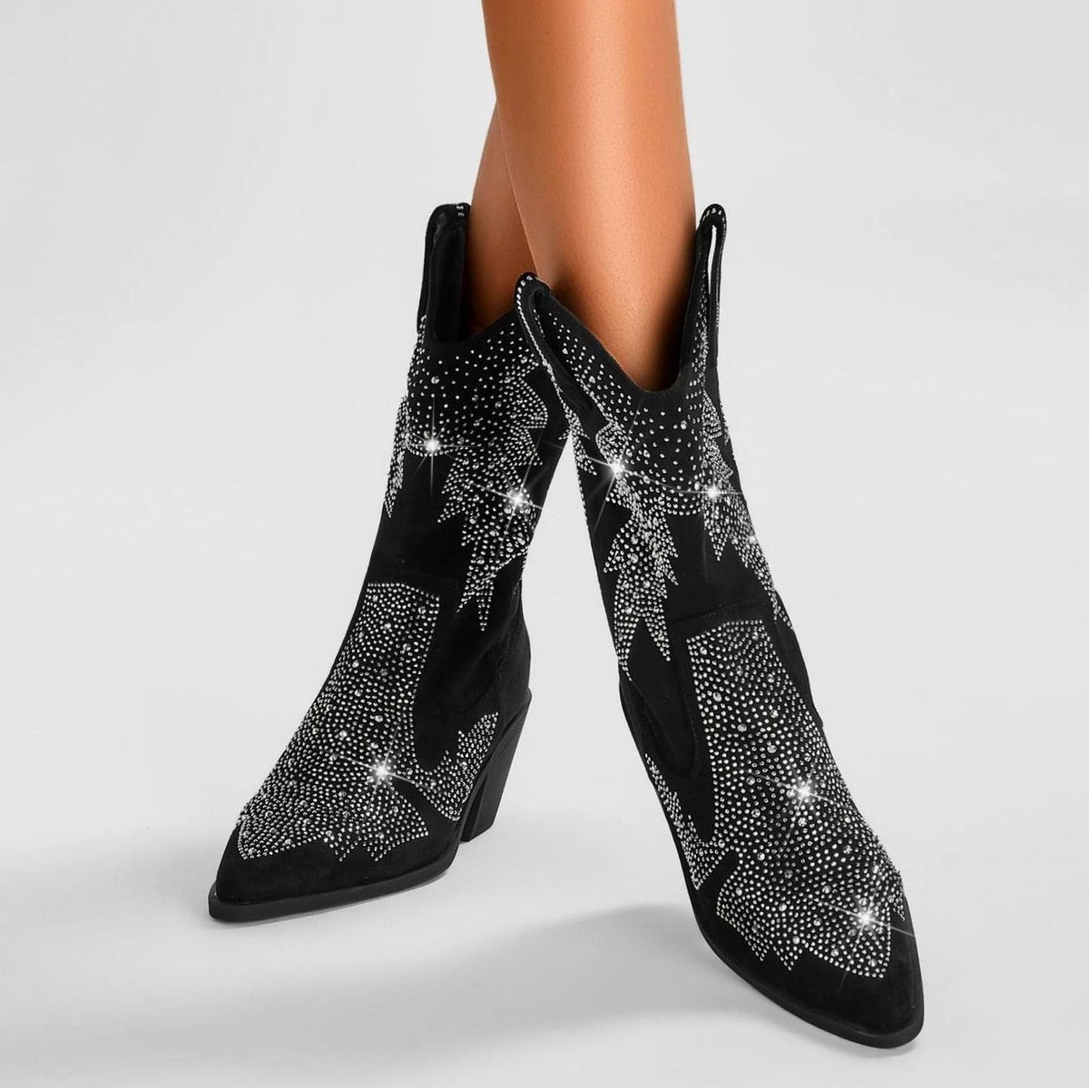 Eleanor | Women's Rhinestone Mid-Calf Wide Shaft Cowboy Boots