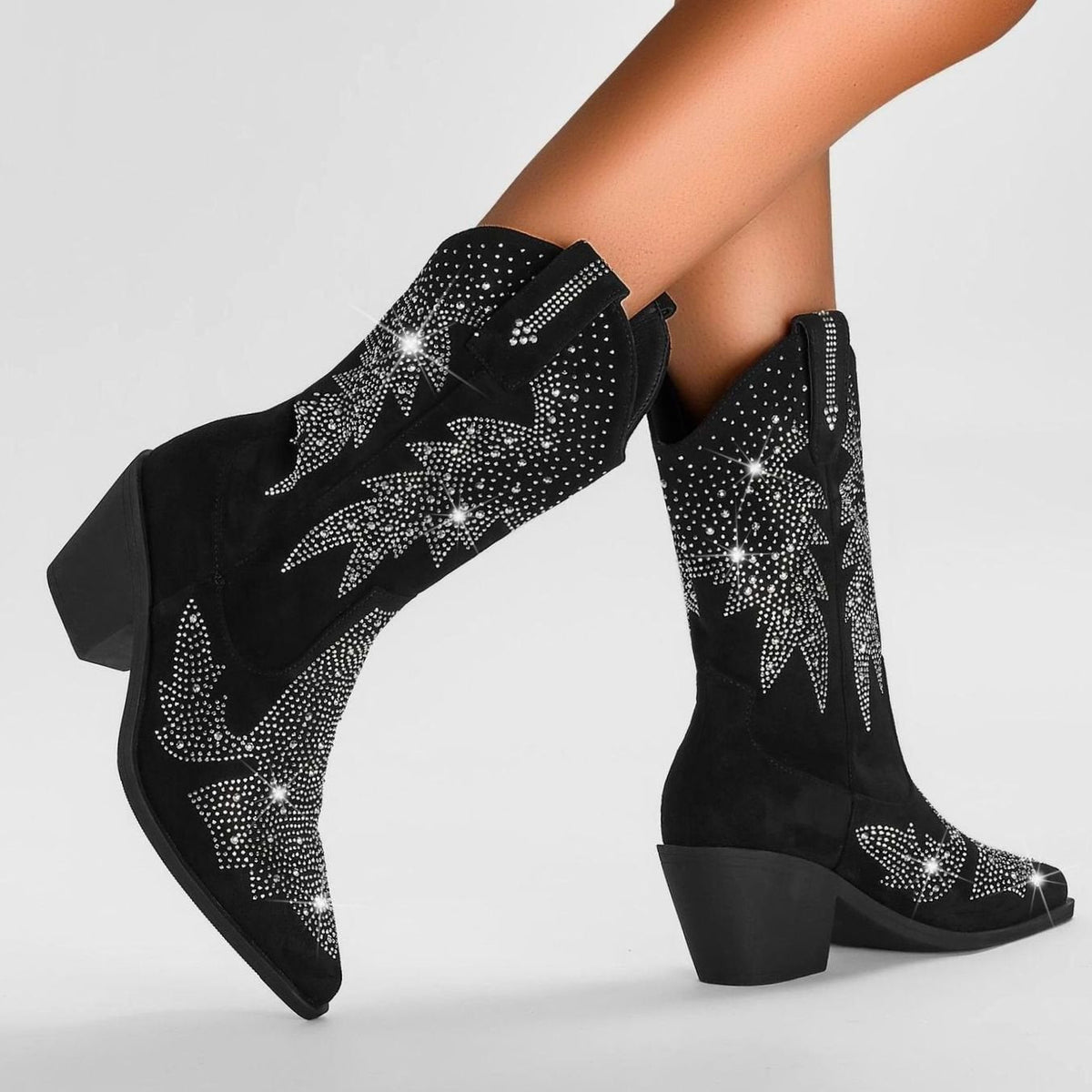 Eleanor | Women's Rhinestone Mid-Calf Wide Shaft Cowboy Boots