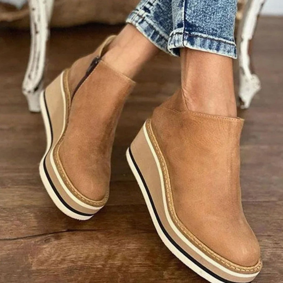 Penelope | Women's Round-Toe Wedge Platform Zipper Ankle Boots