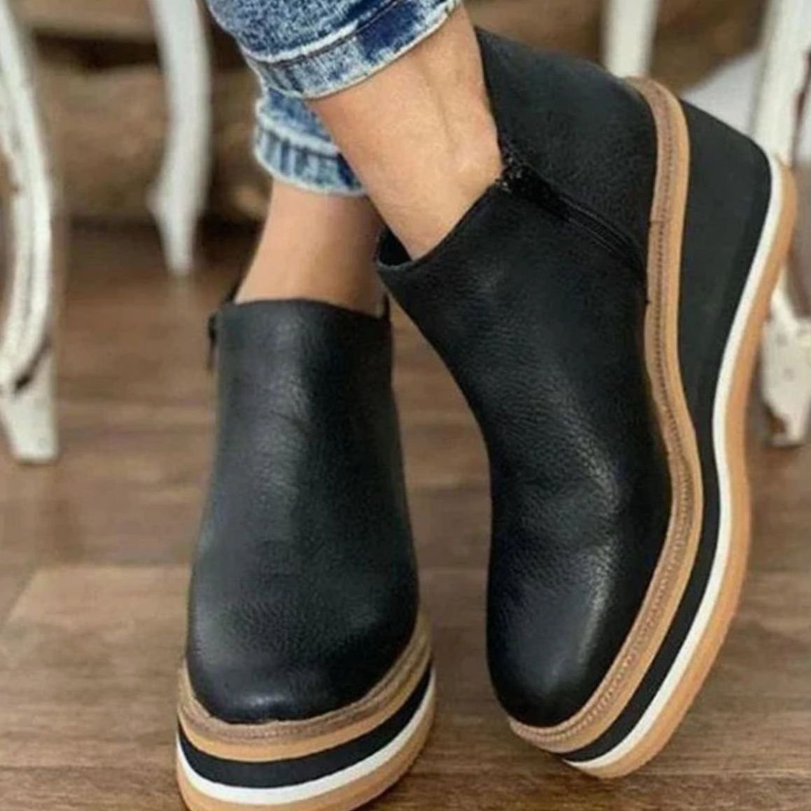 Penelope | Women's Round-Toe Wedge Platform Zipper Ankle Boots
