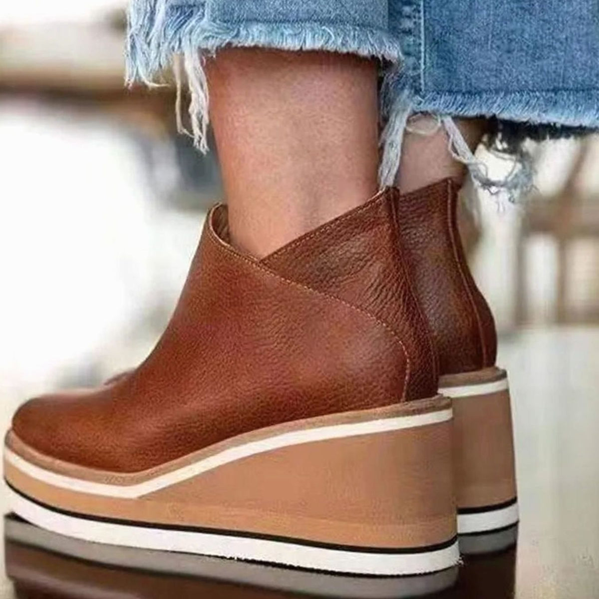 Penelope | Women's Round-Toe Wedge Platform Zipper Ankle Boots