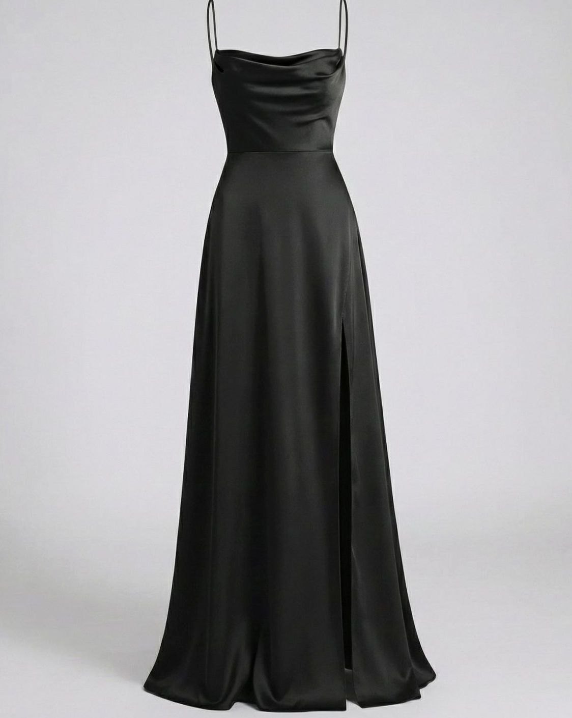 Aria | Women's Satin Cowl-Neck Spaghetti Strap Maxi Dress High Slit