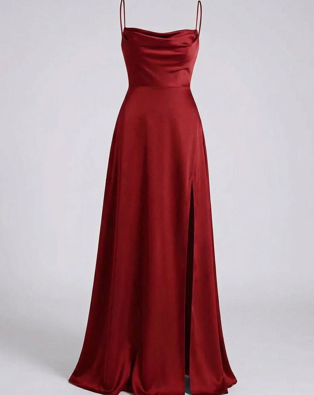 Aria | Women's Satin Cowl-Neck Spaghetti Strap Maxi Dress High Slit