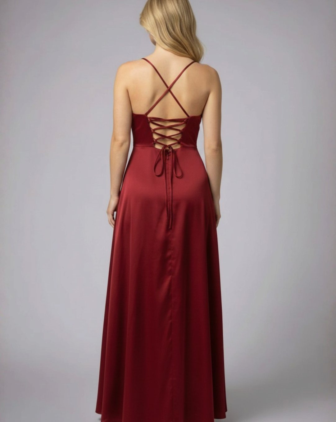 Aria | Women's Satin Cowl-Neck Spaghetti Strap Maxi Dress High Slit