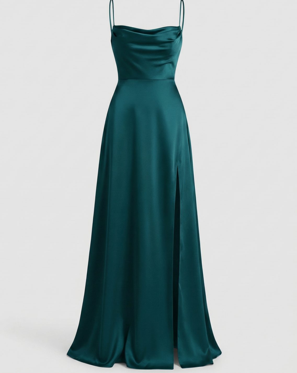 Aria | Women's Satin Cowl-Neck Spaghetti Strap Maxi Dress High Slit