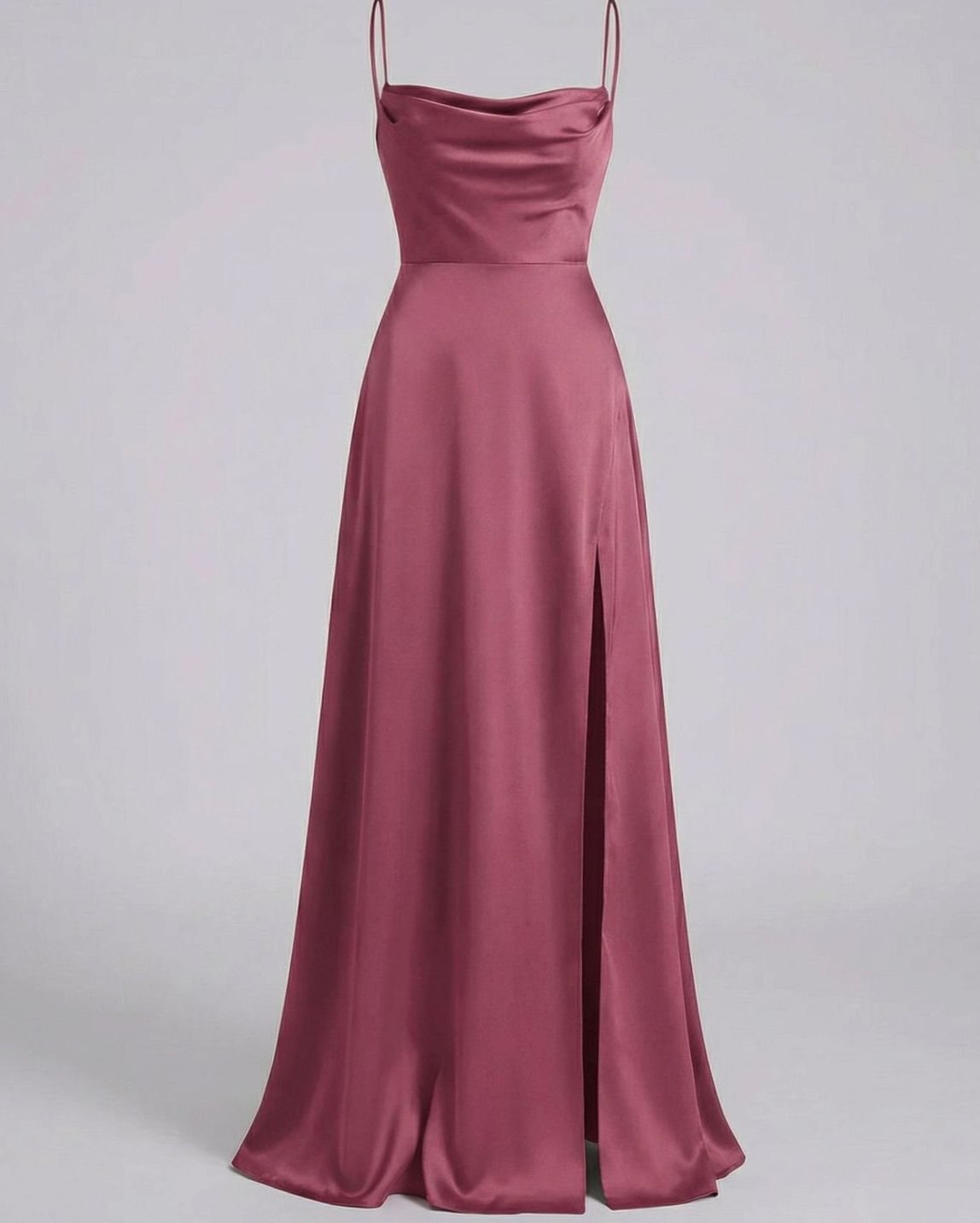 Aria | Women's Satin Cowl-Neck Spaghetti Strap Maxi Dress High Slit