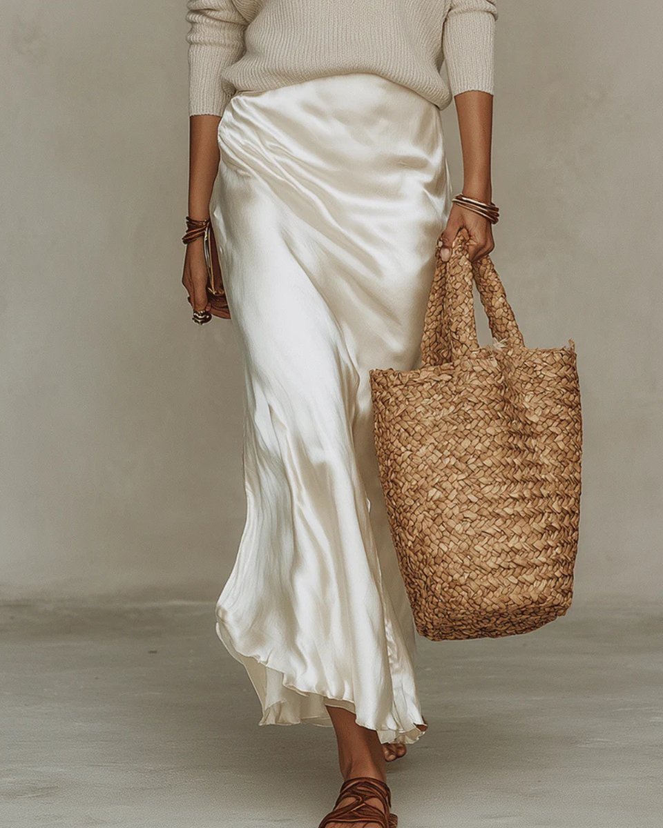 Grace | Women's Satin Slip Midi Long Sleeve Dress Knit Sweater Set