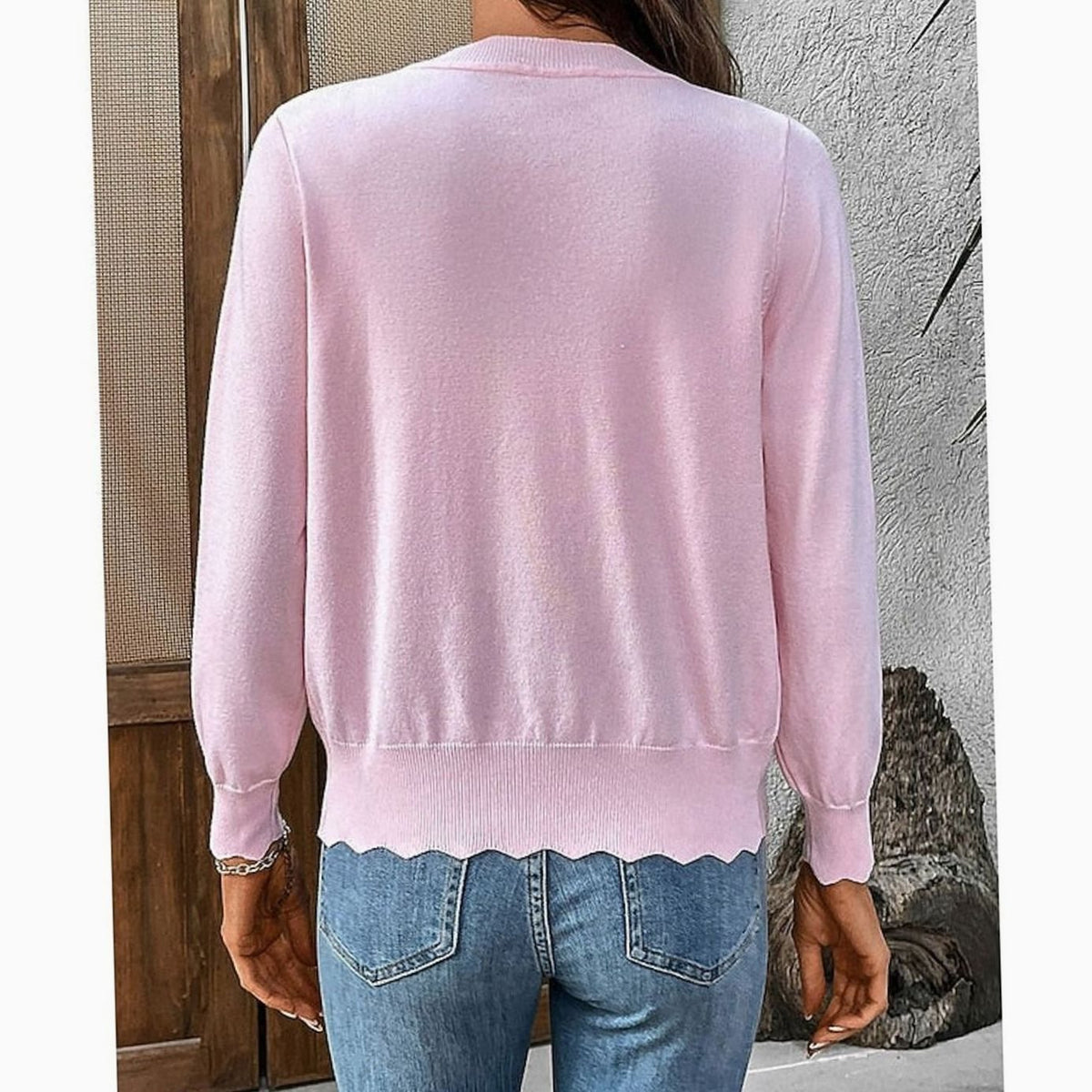 Aria | Women's Scalloped-Edge V-Neck Button-Front Knit Cardigan