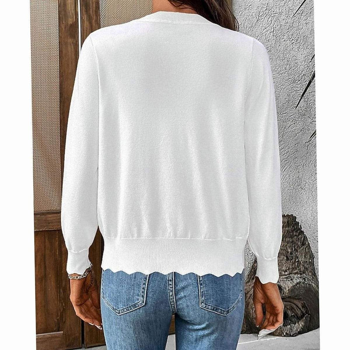 Aria | Women's Scalloped-Edge V-Neck Button-Front Knit Cardigan