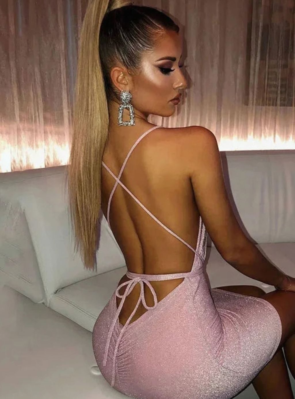 Layla | Women's Sequin Halter Deep V-Neck Backless Bodycon Mini Dress