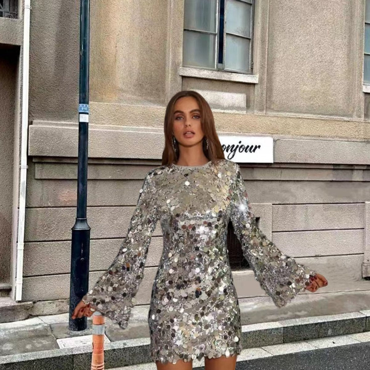 Camila | Women's Sequin Long-Sleeve Mini Cocktail Dress