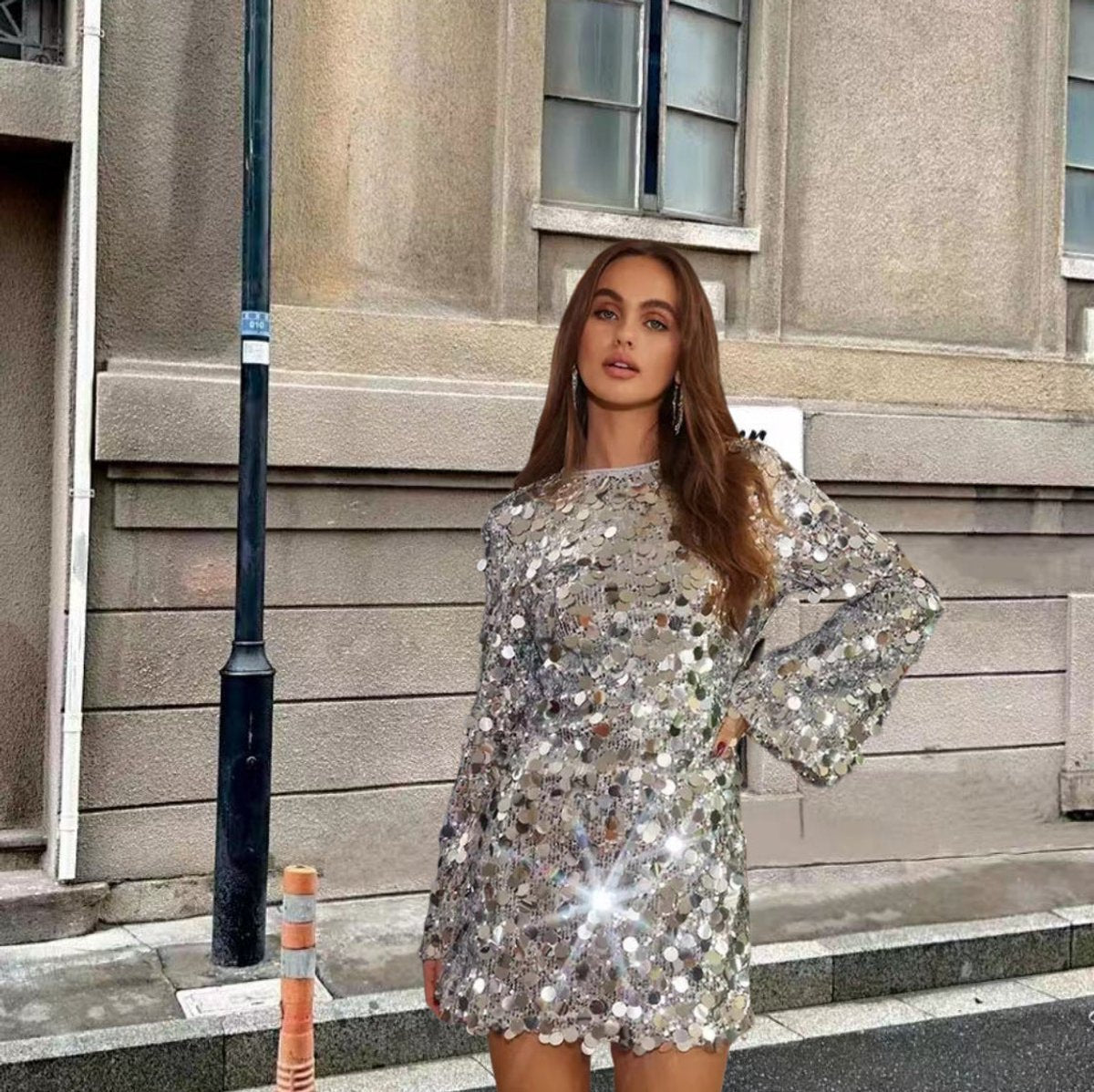 Camila | Women's Sequin Long-Sleeve Mini Cocktail Dress