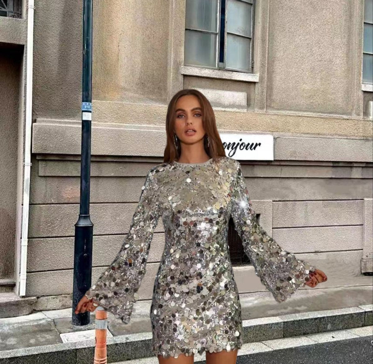 Camila | Women's Sequin Long-Sleeve Mini Cocktail Dress