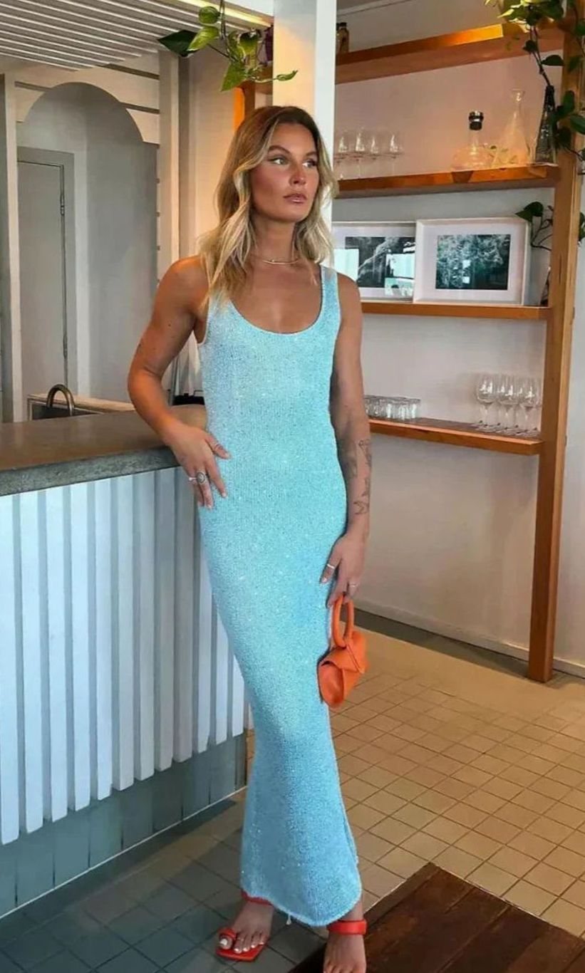 Sophia | Women's Sequin Maxi Dress Sleeveless Scoop-Neck Body-Con
