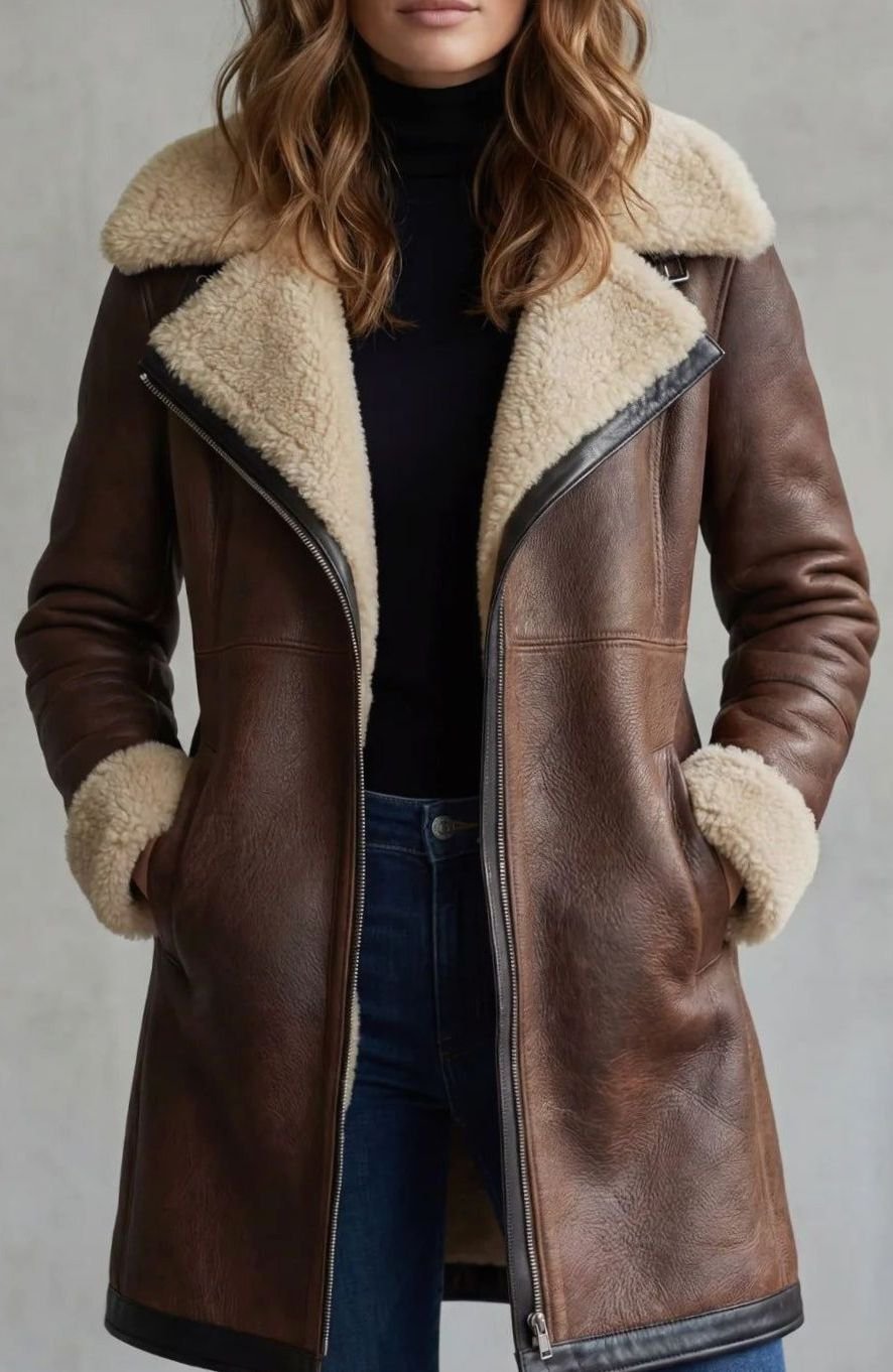 Eleanor | Women's Shearling-Lined Zip-Front Faux Suede Long Coat