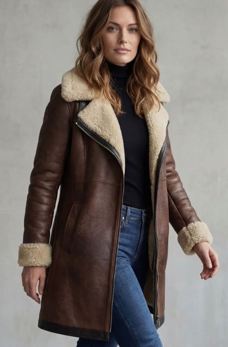 Eleanor | Women's Shearling-Lined Zip-Front Faux Suede Long Coat