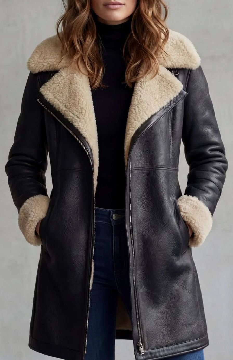 Eleanor | Women's Shearling-Lined Zip-Front Faux Suede Long Coat