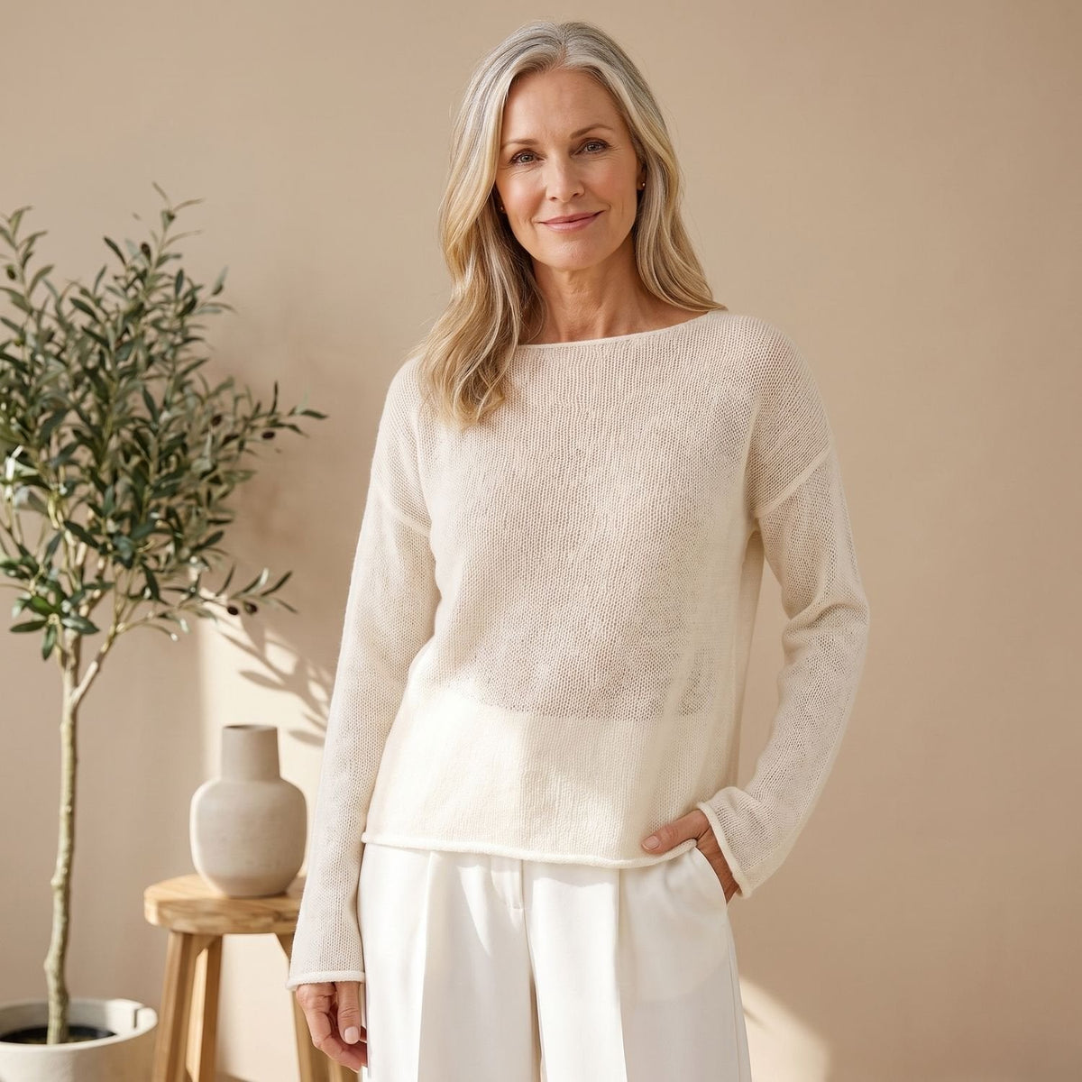 Aria | Women's Sheer Textured Knit Boat-Neck Sweater