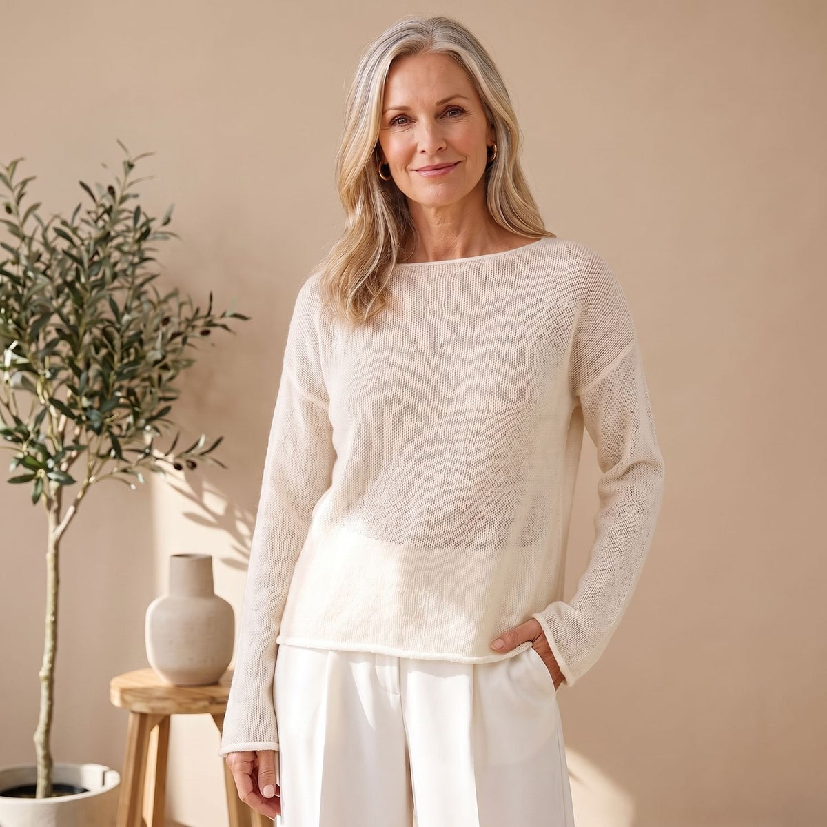 Aria | Women's Sheer Textured Knit Boat-Neck Sweater