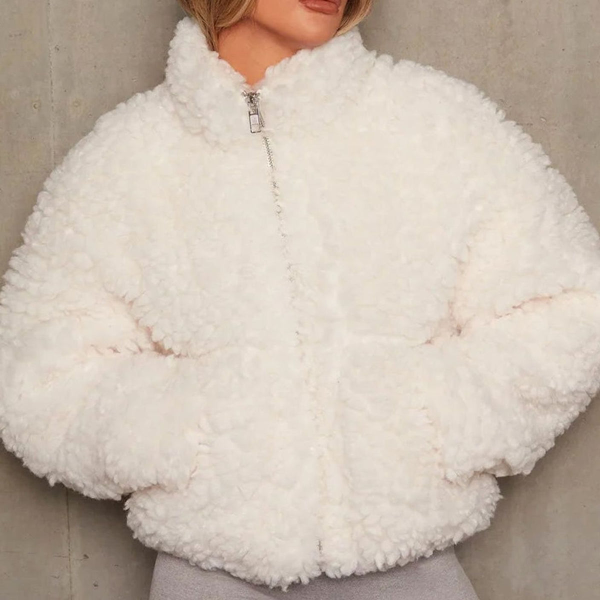 Victoria | Women's Sherpa Zip-Up Jacket Plush Fleece Stand Collar