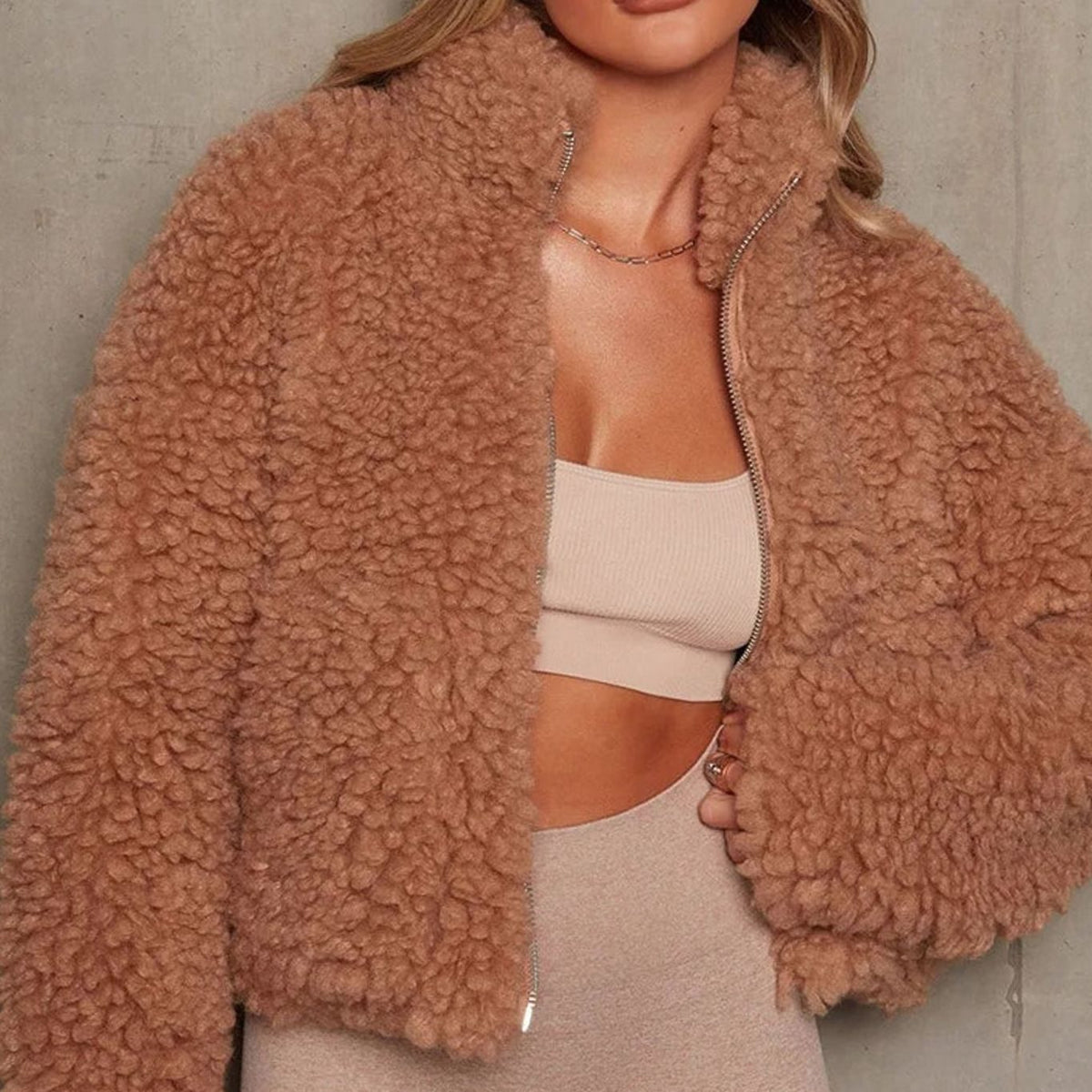Victoria | Women's Sherpa Zip-Up Jacket Plush Fleece Stand Collar