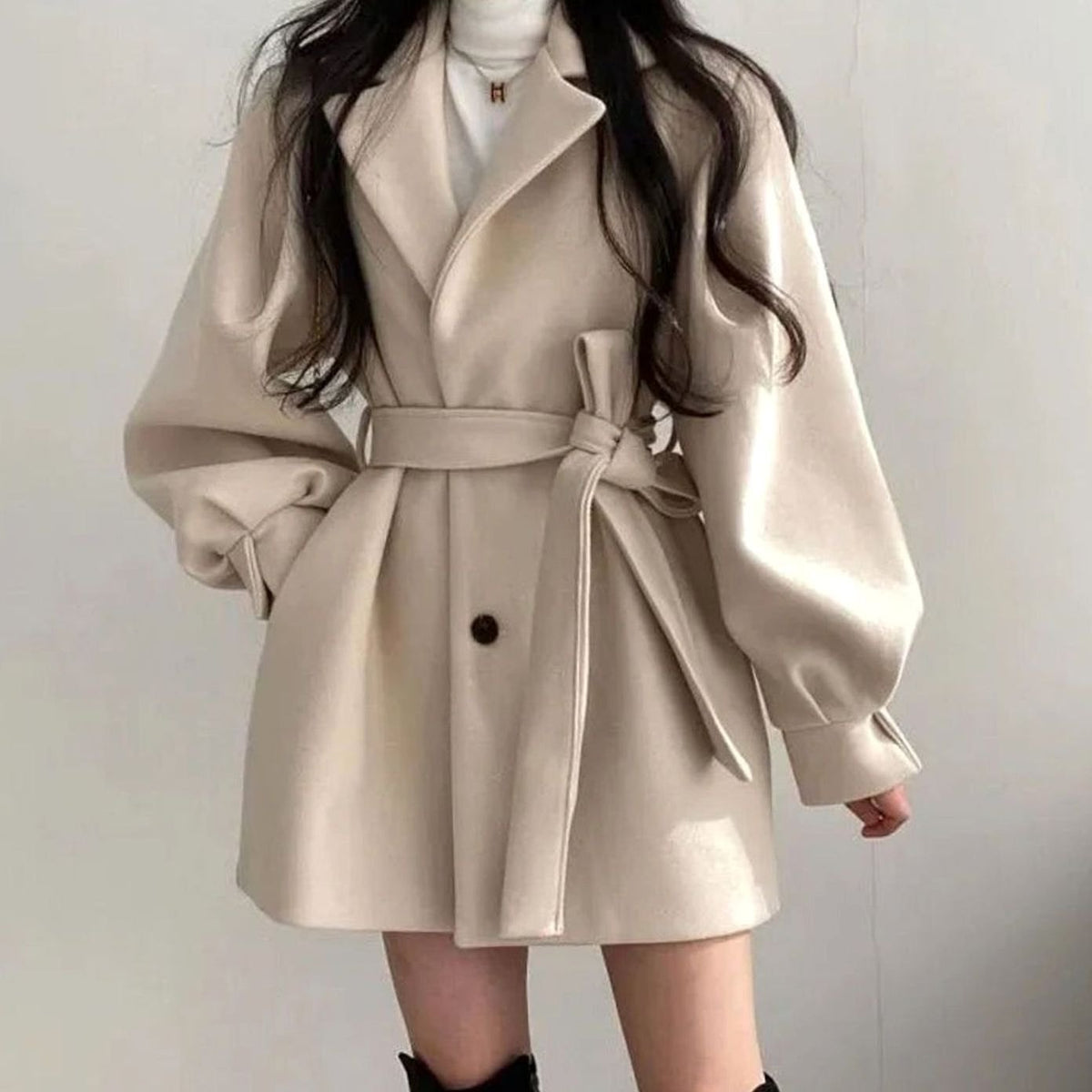 Isabella | Women's Short Belted Wool-Look Winter Coat Lapel A-Line