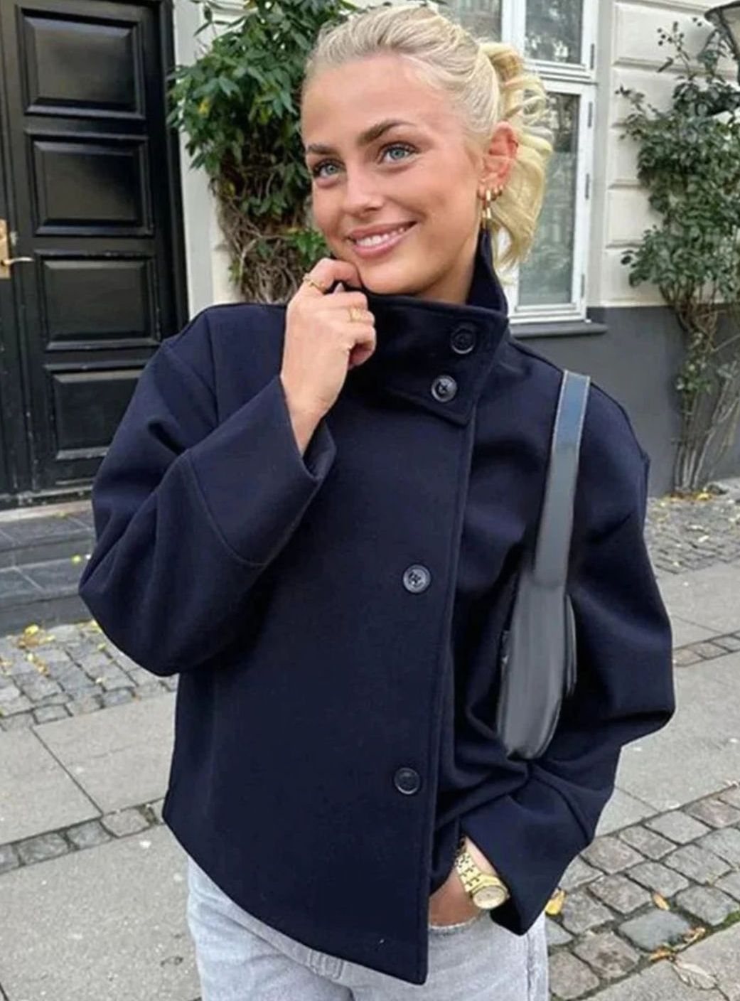 Emma | Women's Short Winter Coat High-Collar Button-Front Jacket