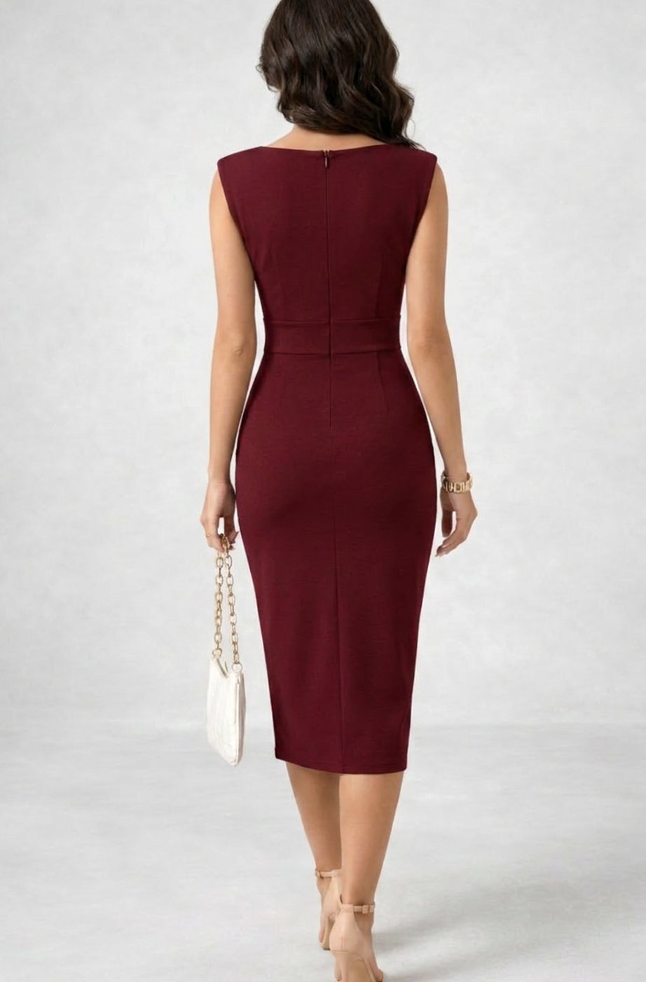 Madison | Women's Sleeveless Cowl Neck Pencil Midi Cocktail Dress