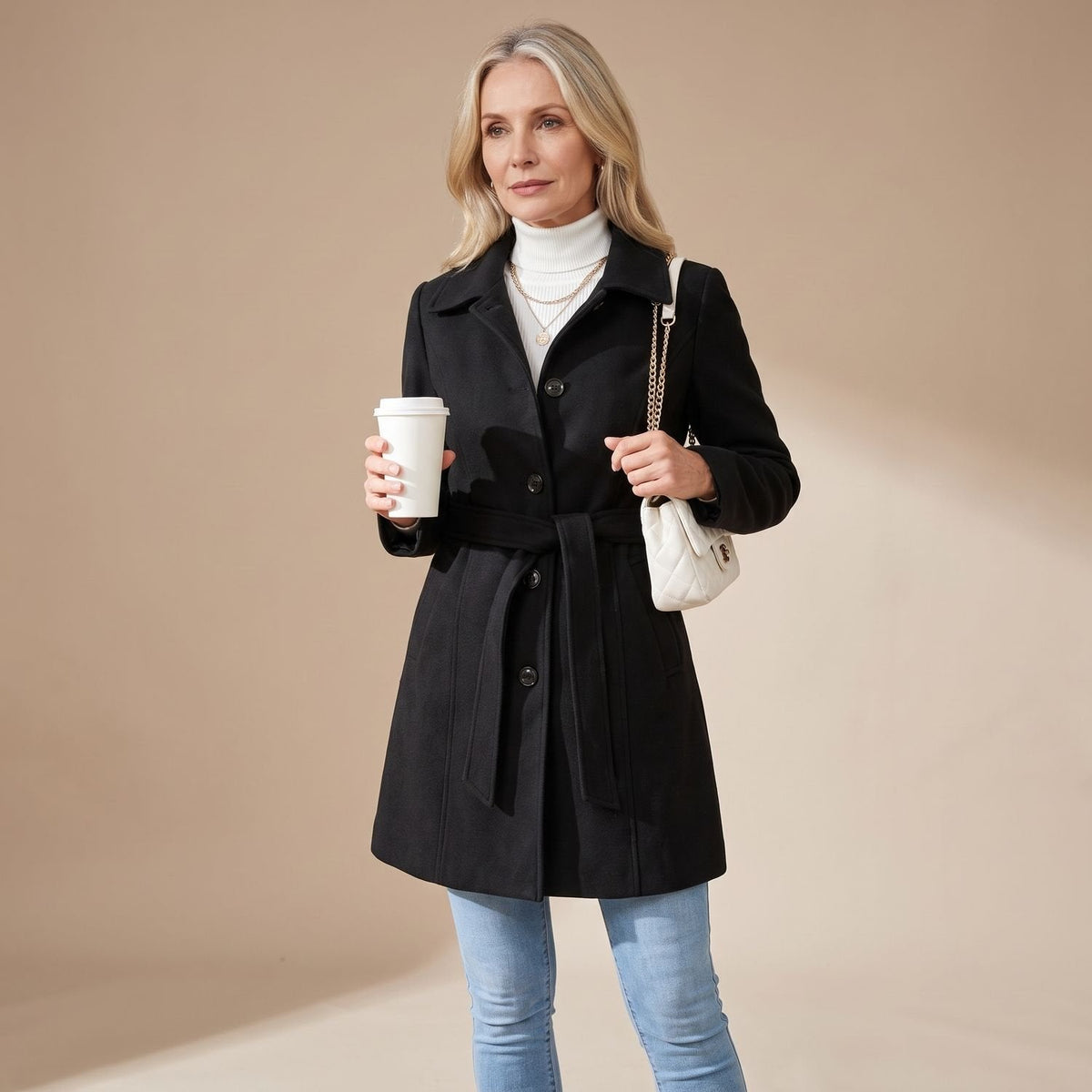 Grace | Women's Slim-Fit Single-Breasted Wool Coat Turn-Down Collar