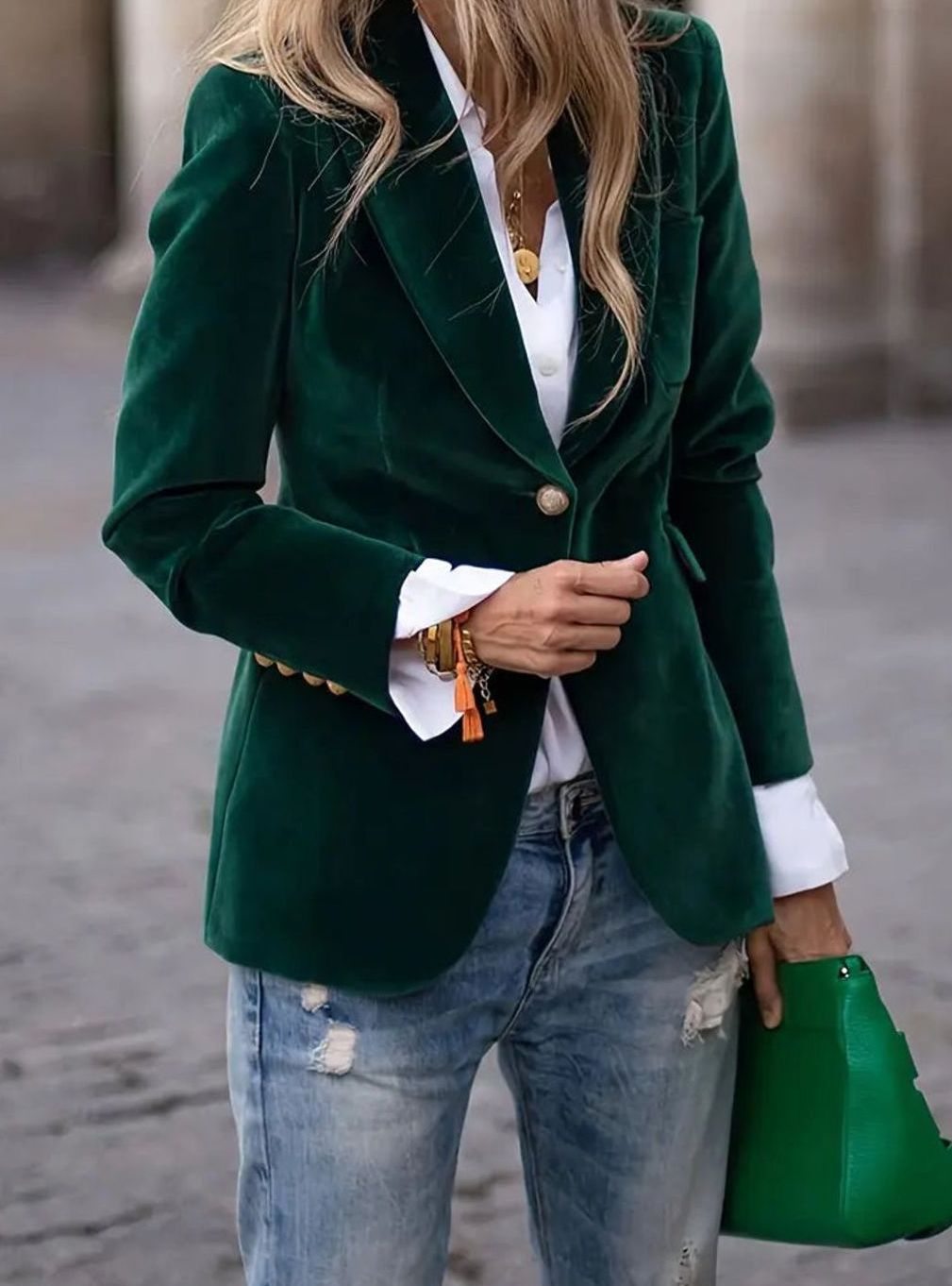 Luna | Women's Slim-Fit Velvet Gold-Button Blazer