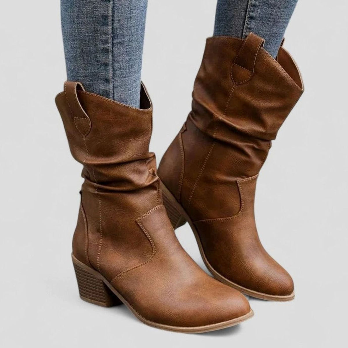 Evelyn | Women's Slouch Block Heel Mid-Calf Boots Wide Fit