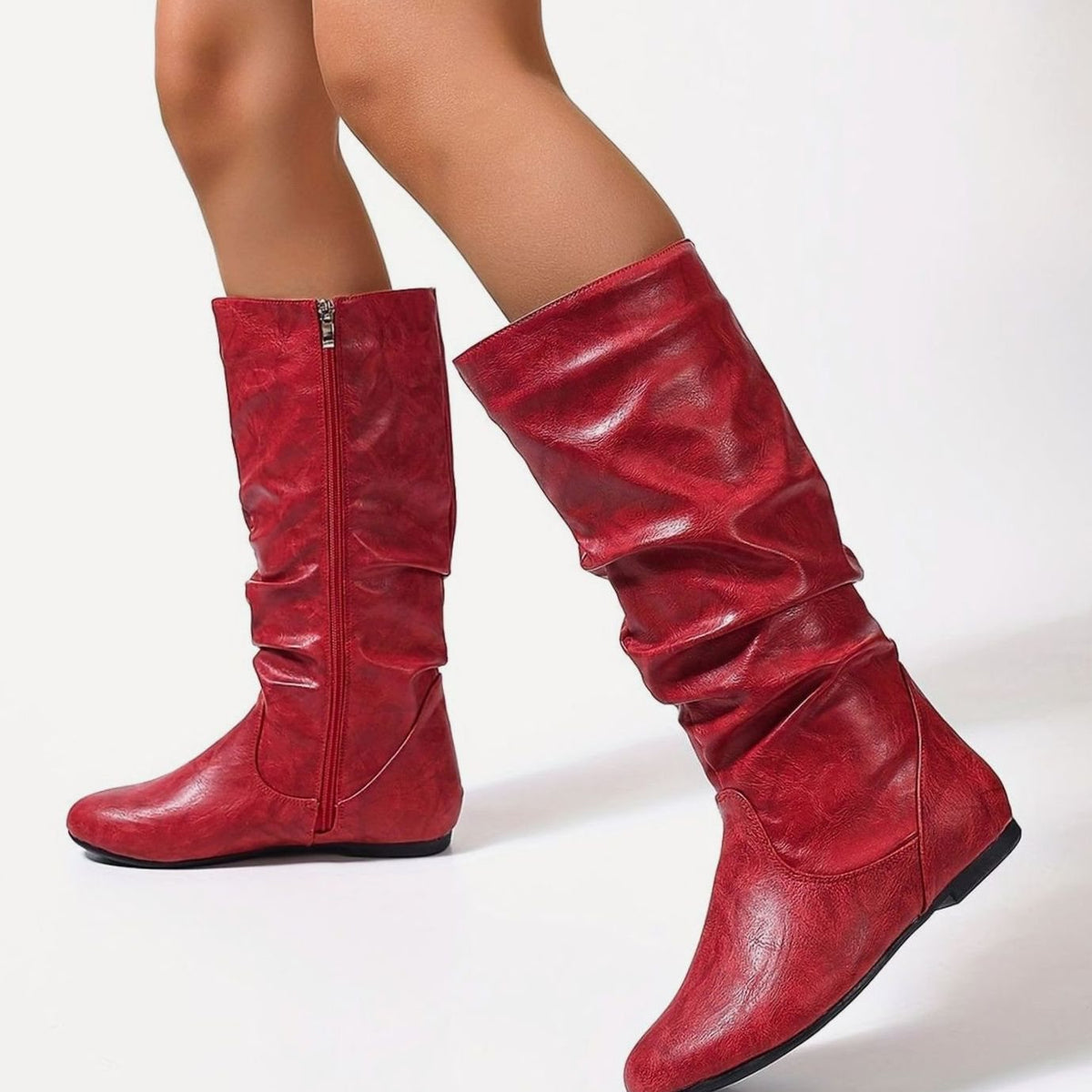 Olivia | Women's Slouched Mid-Calf Boots Flat Zipper